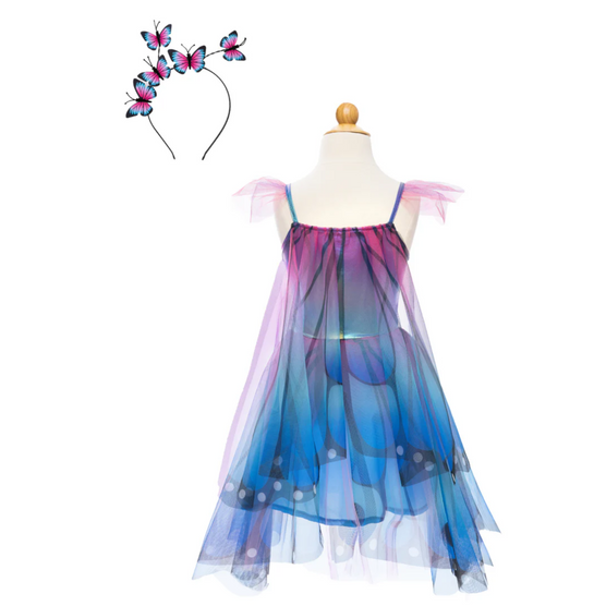 Blue Butterfly Twirl Dress with Wings & Headband