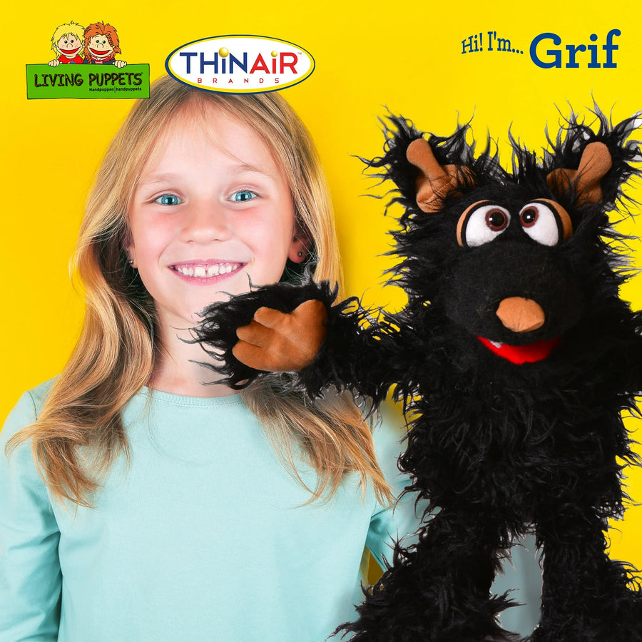 Living Puppets Grif the Black Dog 12 inch Plush Hand Puppet