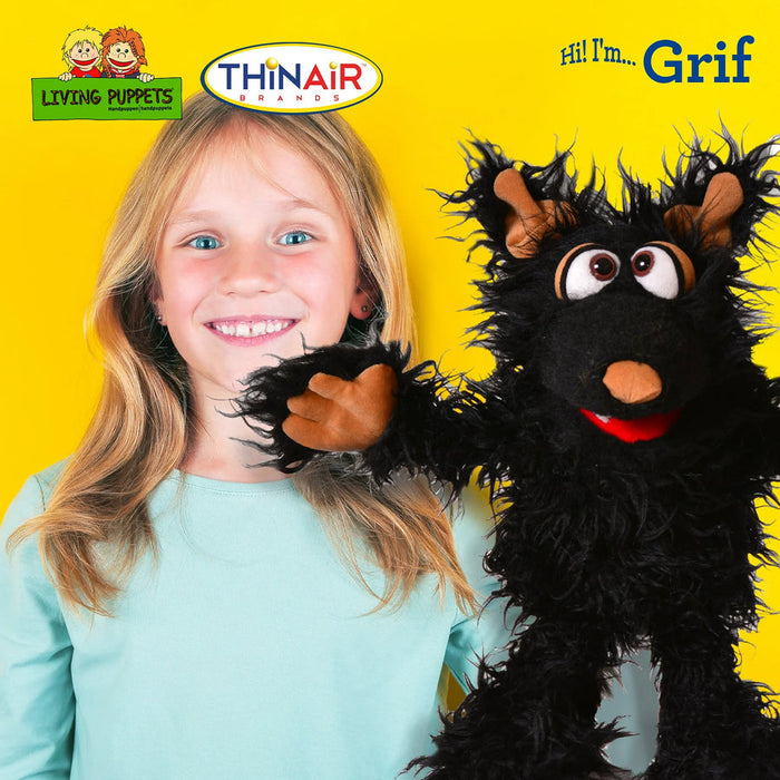 Living Puppets Grif the Black Dog 12 inch Plush Hand Puppet