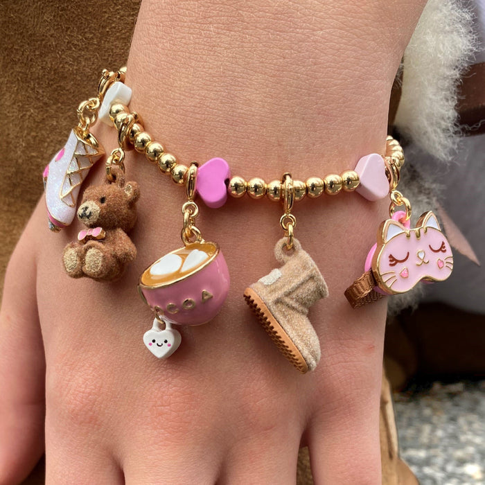 Gold Pink Heart Bead Bracelet Stretch