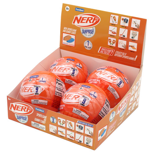 NERF Surprise Mini Sports Game and Gummy Candy, 4 Pack