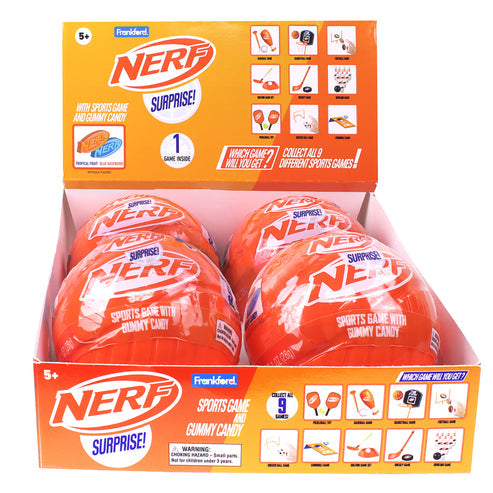 NERF Surprise Mini Sports Game and Gummy Candy, 4 Pack