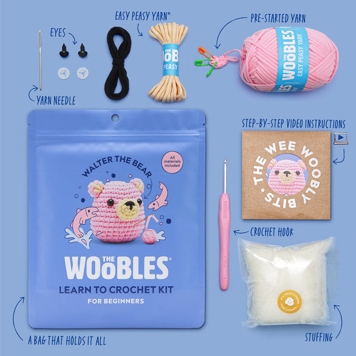 The Woobles Walter the Bear Pink Crochet Kit Beginner