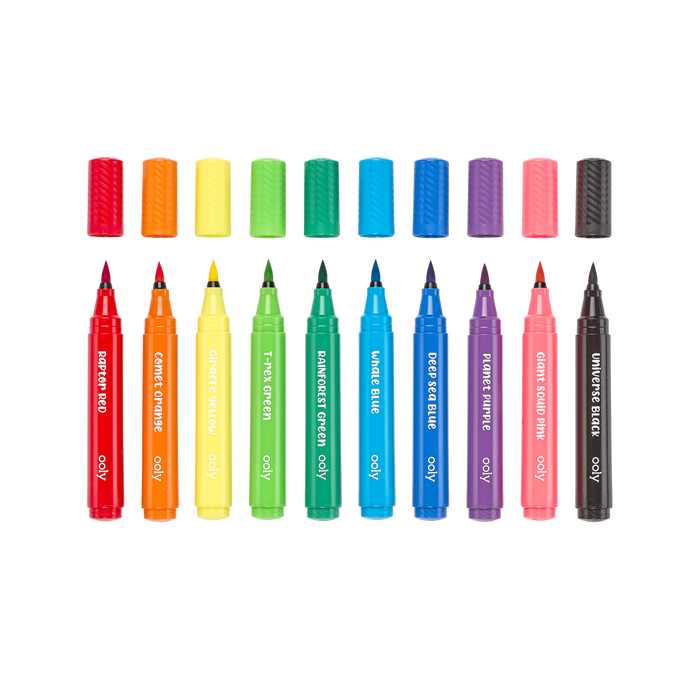 OOLY Big Bright Brush Markers Washable 10 Colors Set