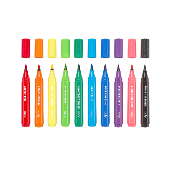 OOLY Big Bright Brush Markers Washable 10 Colors Set
