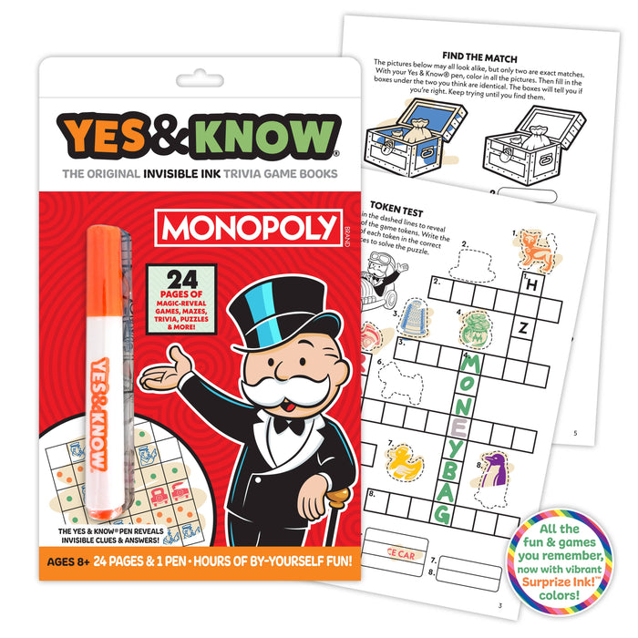Yes & Know® Invisible Ink Trivia Game Books- Hasbro Monopoly