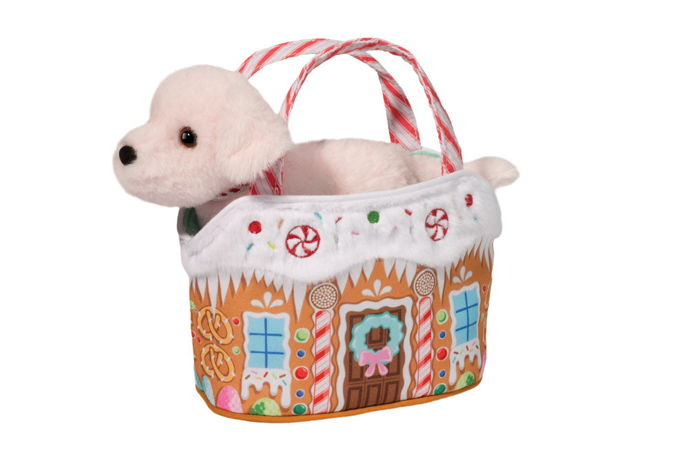 Holiday Candy Lane Plush Toy Purse with Pink Dog