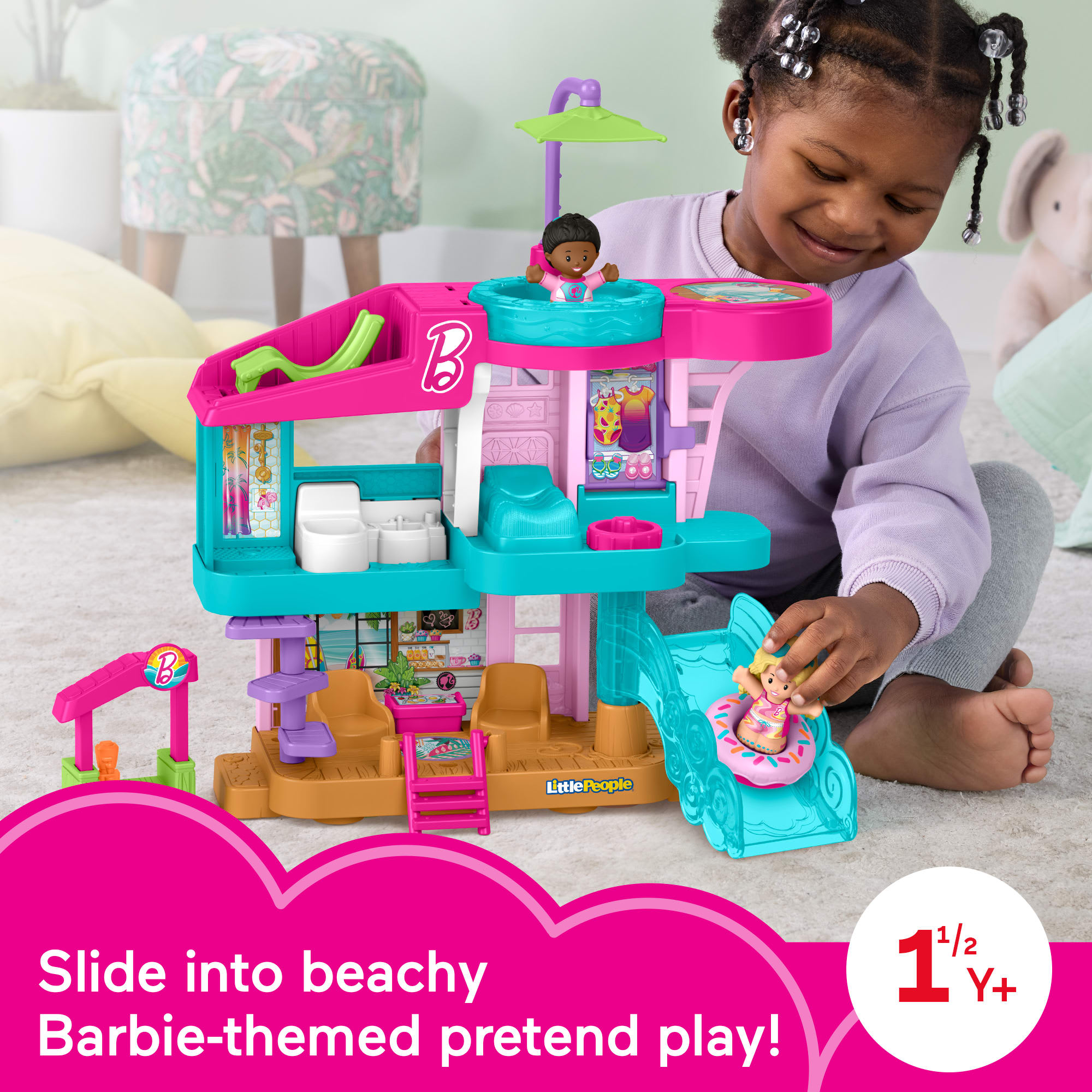 Fisher-Price Little People Barbie Beach House Playset with Figures