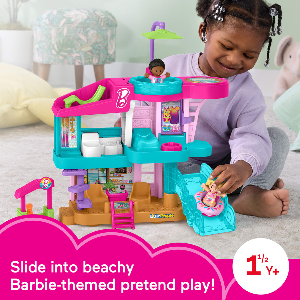 Fisher-Price Little People Barbie Beach House Playset with Figures
