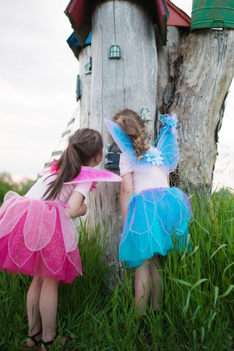 Fancy Flutter Skirt Sets with Wings & Wands Pink