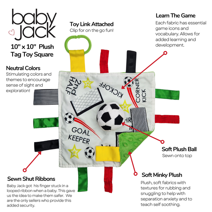 Soccer Crinkle Baby Learning Lovey Tag Stroller Toy 10" x 10"