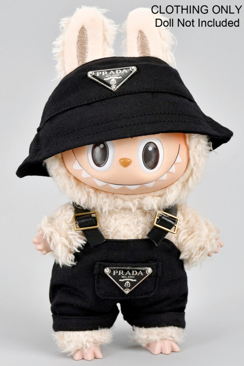 Designer Bucket Hat And Overalls Labubu Outfit Black