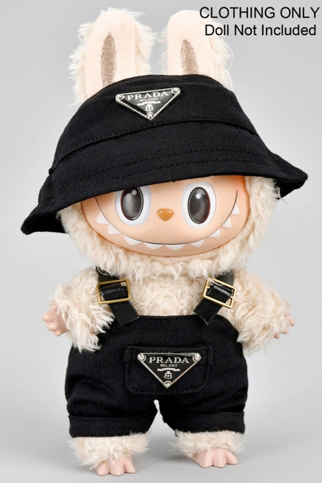 Designer Bucket Hat And Overalls Labubu Outfit Black