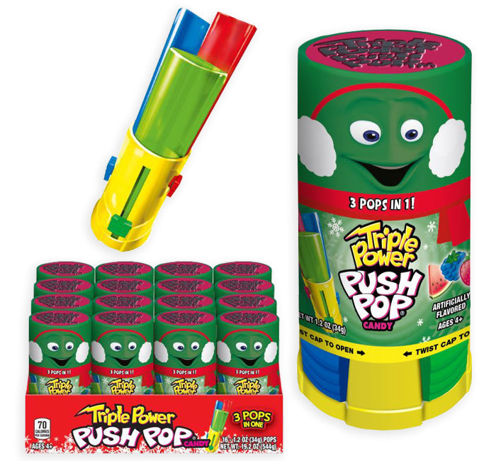 Push Pop Winter Triple Power Holiday Candy 1.2 oz 16-Count