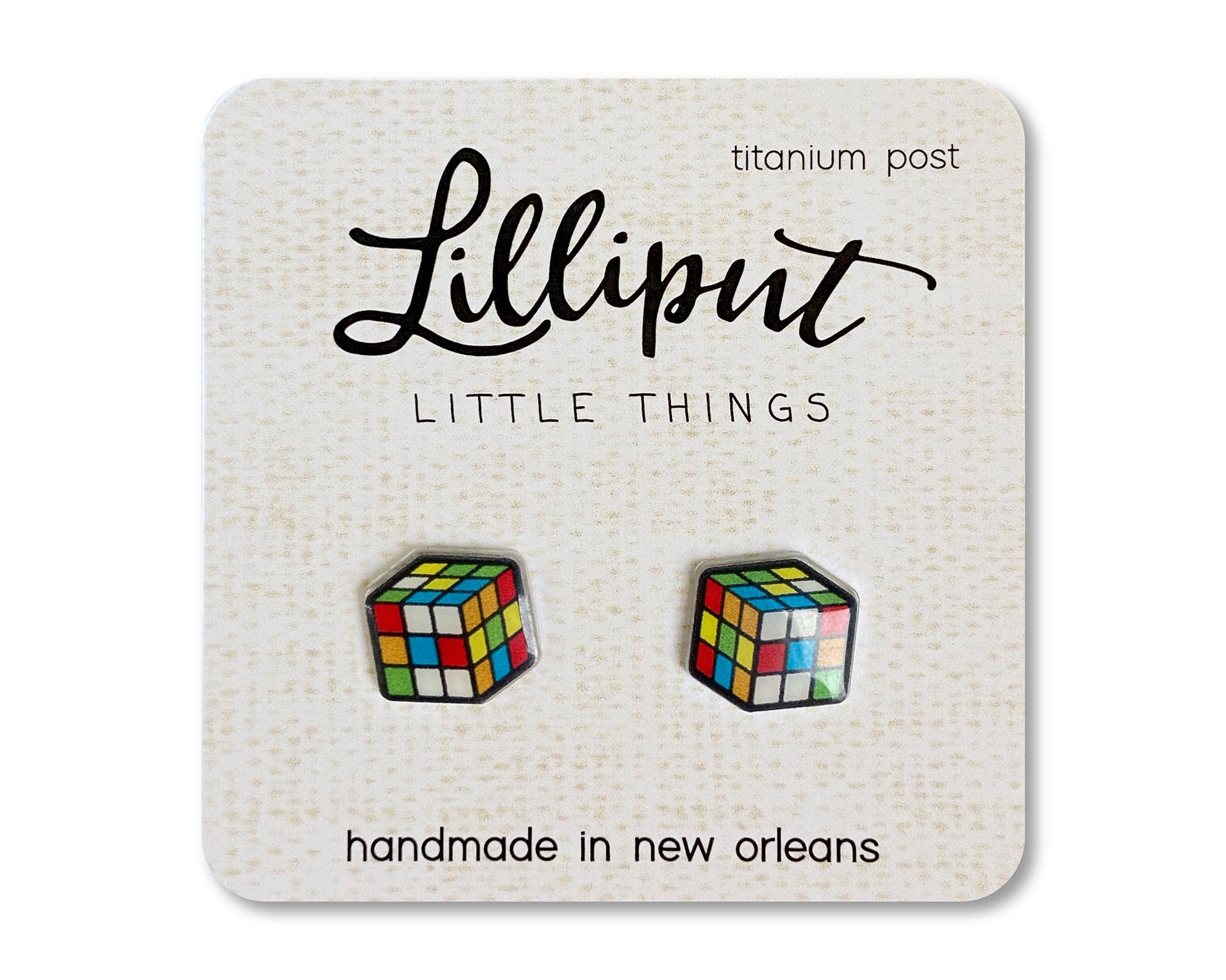 Lilliput Retro Puzzle Rubiks Cube Earrings