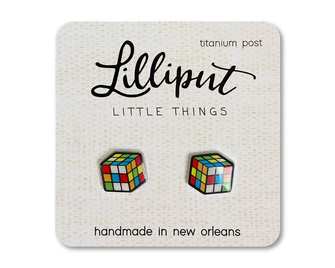 Lilliput Retro Puzzle Rubiks Cube Earrings