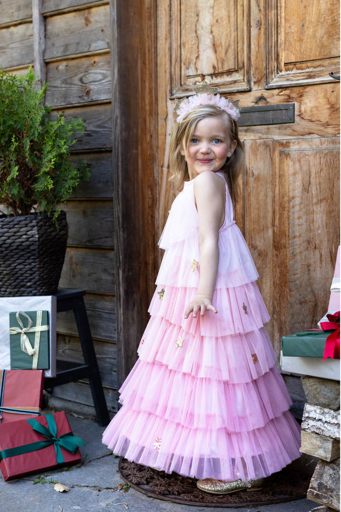 Blush Christmas Tree Dress & Headpiece - Size 3-4