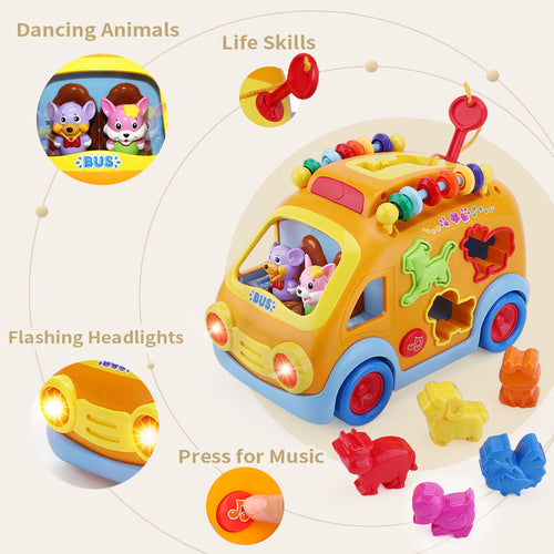 Electronic Musical Bus 3D Animal Matching Car Baby Sensory Toy