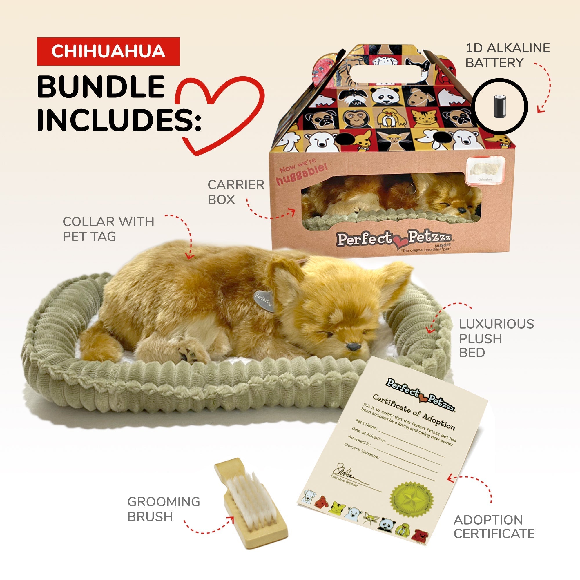 Perfect Petzzz Chihuahua Interactive Breathing Plush Toy With Bed