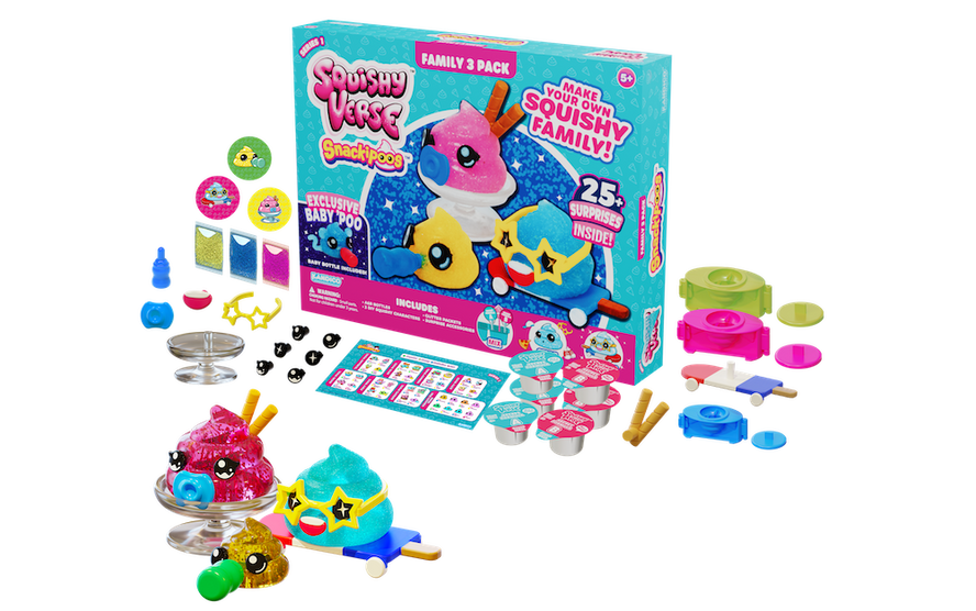 Squishyverse DIY Squishy Snackipoo Family Pack: 3 Surprise Toys with Exclusive Baby