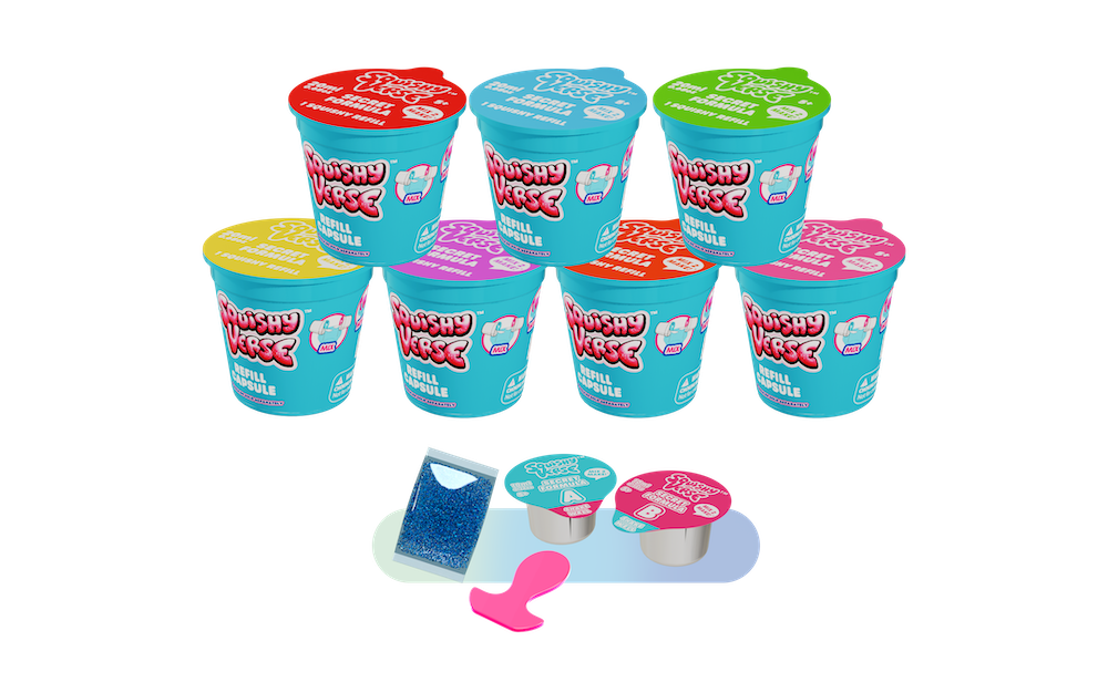 Squishy Refill Capsules: DIY Kit with Bio-Glitter, 4 Assorted Colors