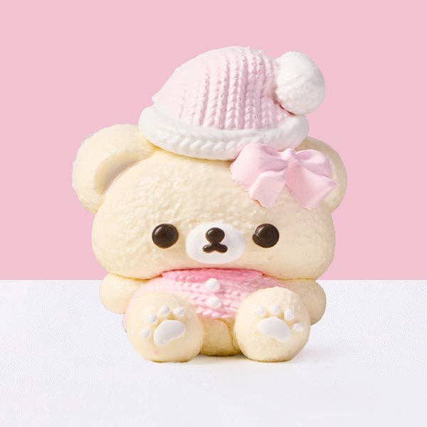 SqueezeSquad Taba Deluxe Premium Silicone Squishy Fidget Toy - Pink Hatted Bear
