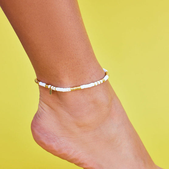 Gold and White Pisa Stretch Anklet PuraVida