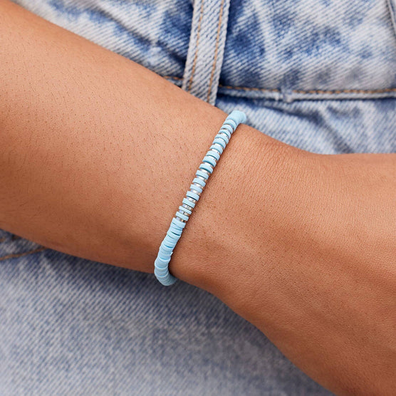 Blue Heishi Disc and Metal Bracelet Puravida