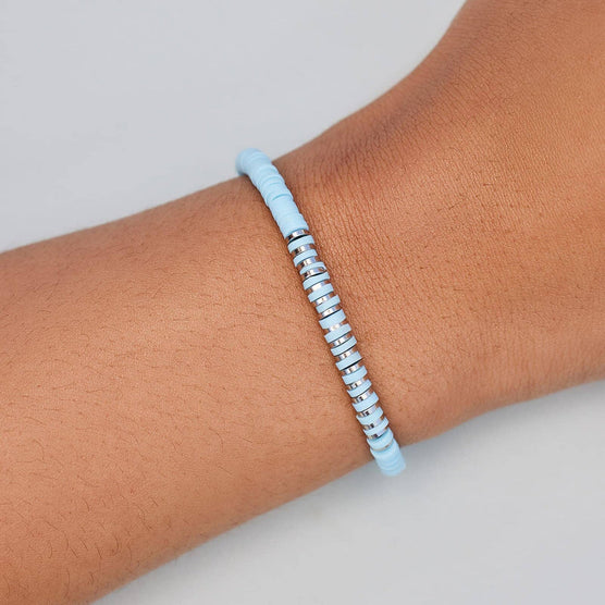 Blue Heishi Disc and Metal Bracelet Puravida