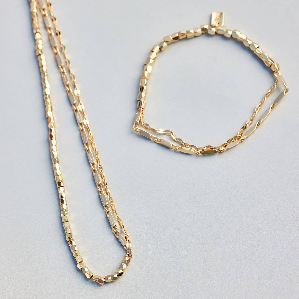 Metal Bead and Chain Stretch Gold Bracelet PuraVida