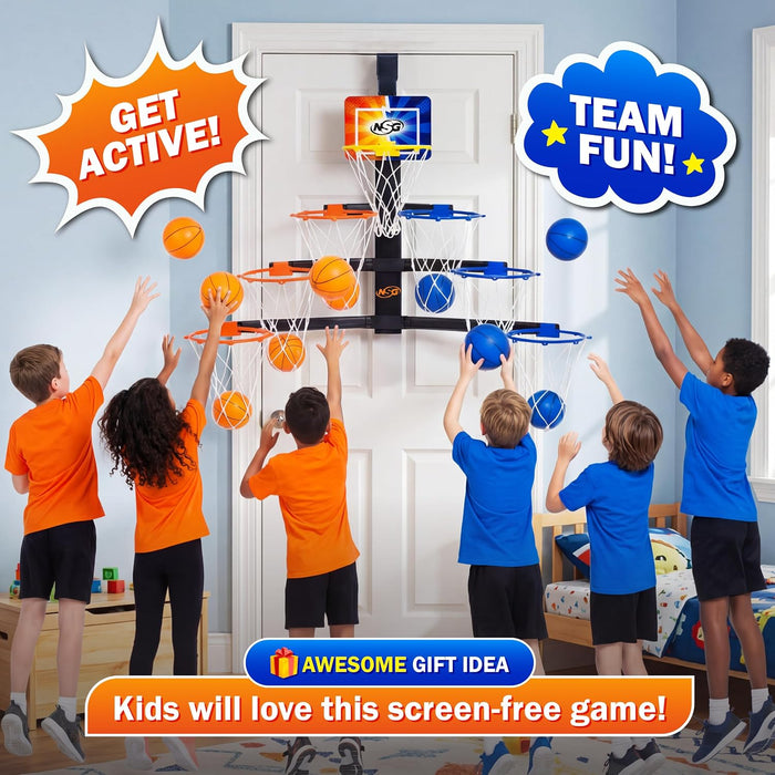 Over-the-Door 7-Hoop Race Basketball Pyramid Set