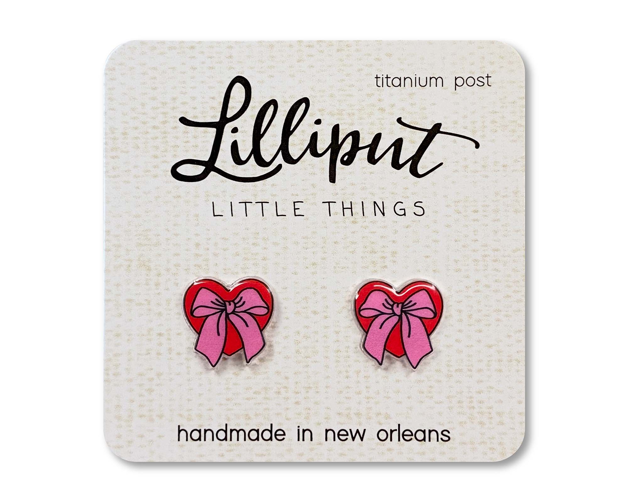 Handmade Hypoallergenic Bow Heart Stud Earrings for Sensitive Ears