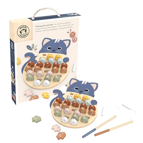 SPEEDY MONKEY Magnetic Alphabet Fishing Game Wooden Educational Toy