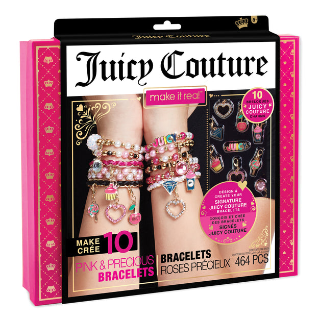 Juicy Couture bracelet set packaging with pink and gold design