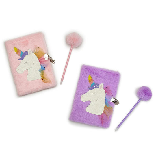 Glitter Unicorn Journal with Lock and Pom Pom Pen Asst 2 Colors