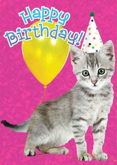 BIRTHDAY CARD: KITTEN AND BALLOON PINK