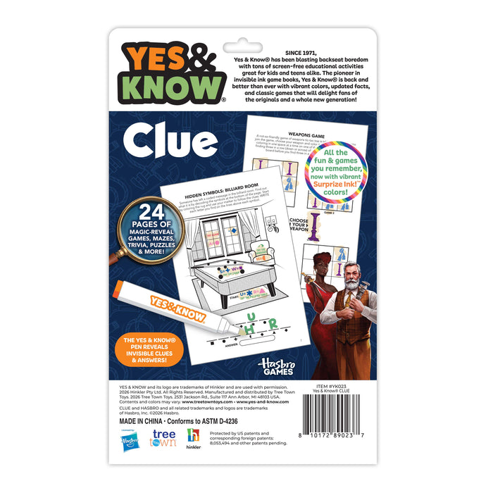 Yes & Know® Invisible Ink Trivia Game Books- Hasbro Clue