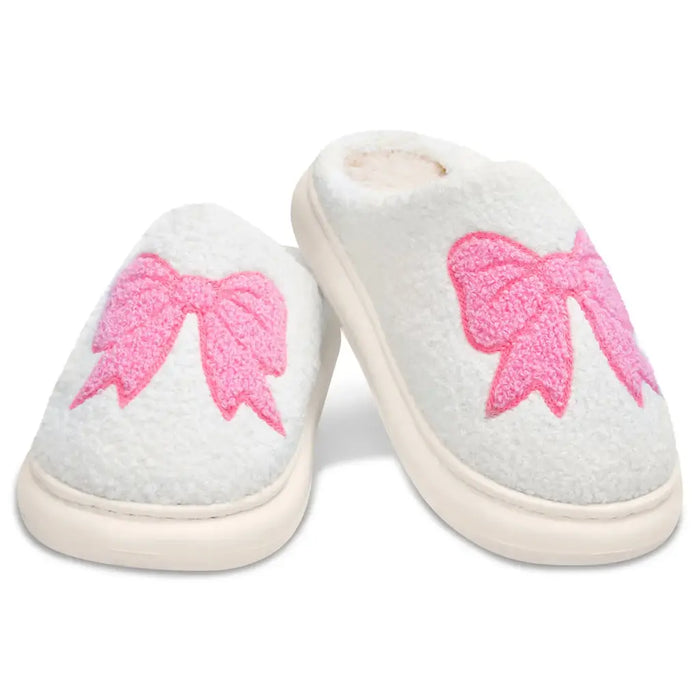 White Cozy Bow Slippers - small