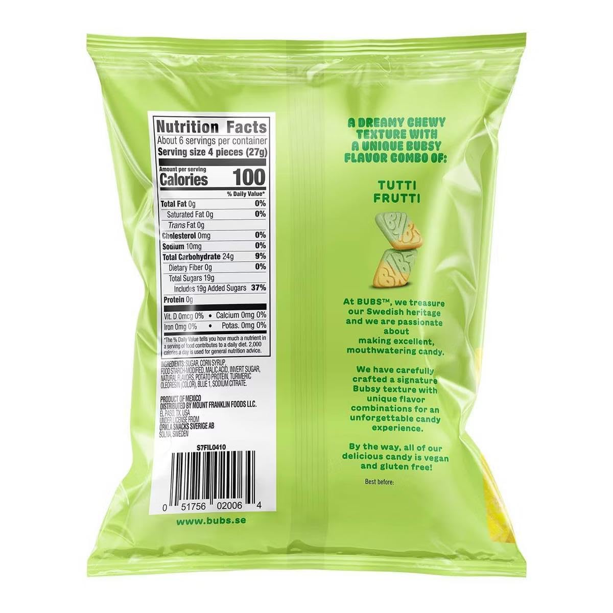 BUBS Sour Diamond Tutti Frutti Swedish Style Gummy Candy Bag
