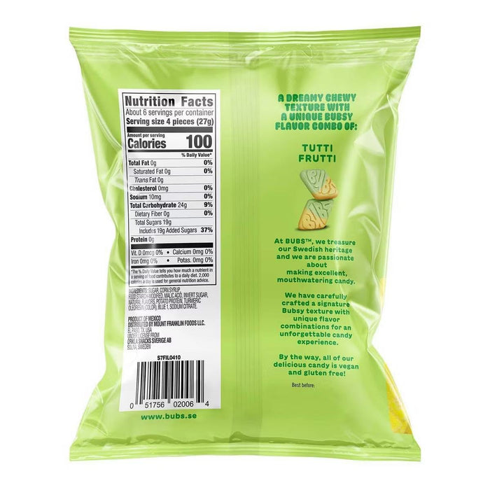 BUBS Sour Diamond Tutti Frutti Swedish Style Gummy Candy Bag
