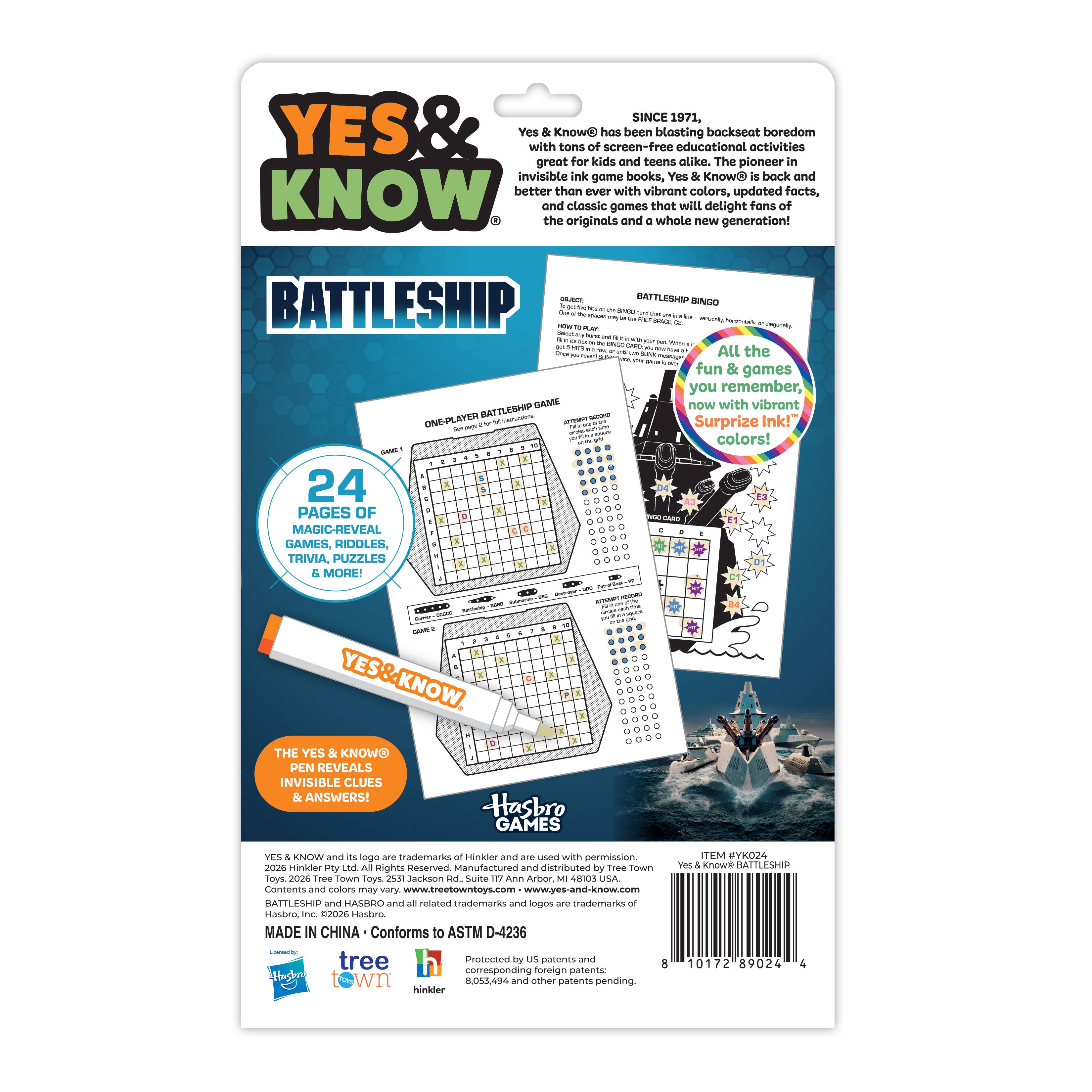 Yes & Know® Invisible Ink Trivia Game Books- Battleship