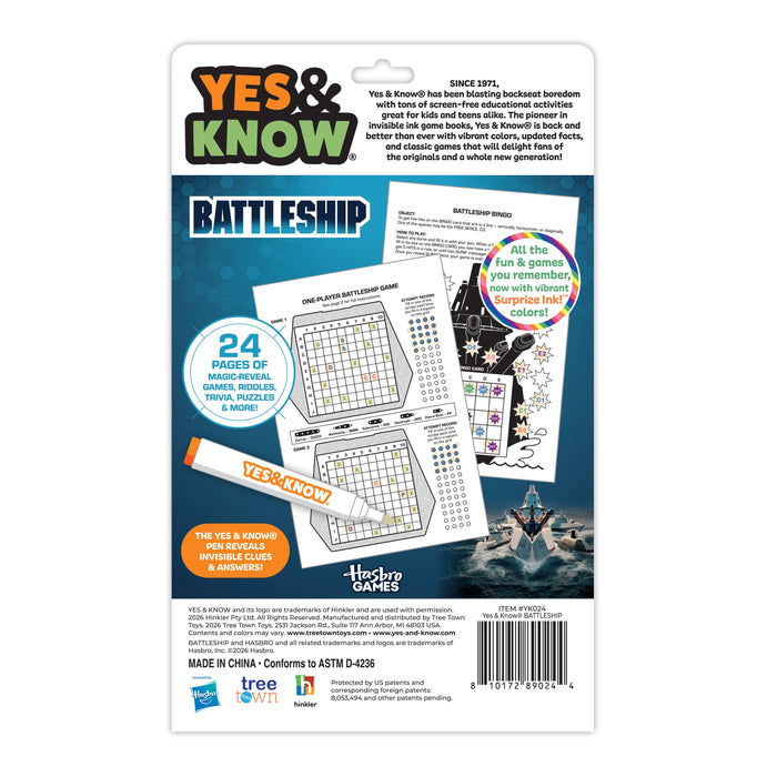 Yes & Know® Invisible Ink Trivia Game Books- Battleship