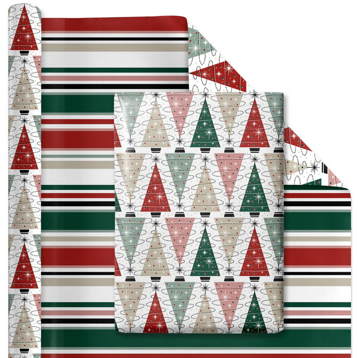30" x 10' Wrapping Paper | Retro Trees/Retro Multicolor Striped
