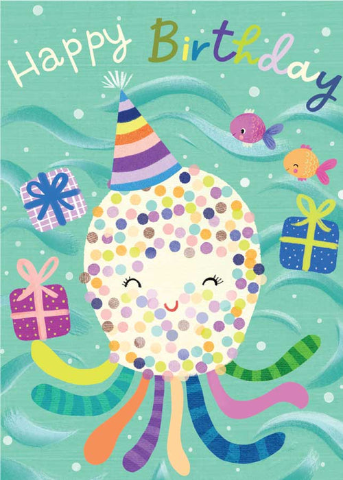 Birthday Octopus - Glitter Card