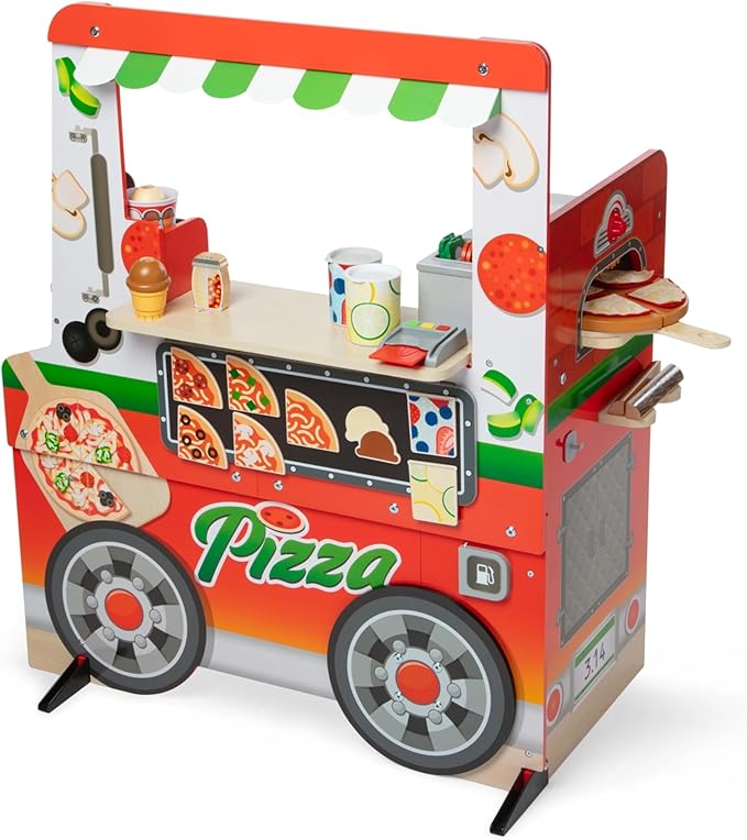 Melissa & Doug Wooden Pizza Food Truck Activity Center with Play Food
