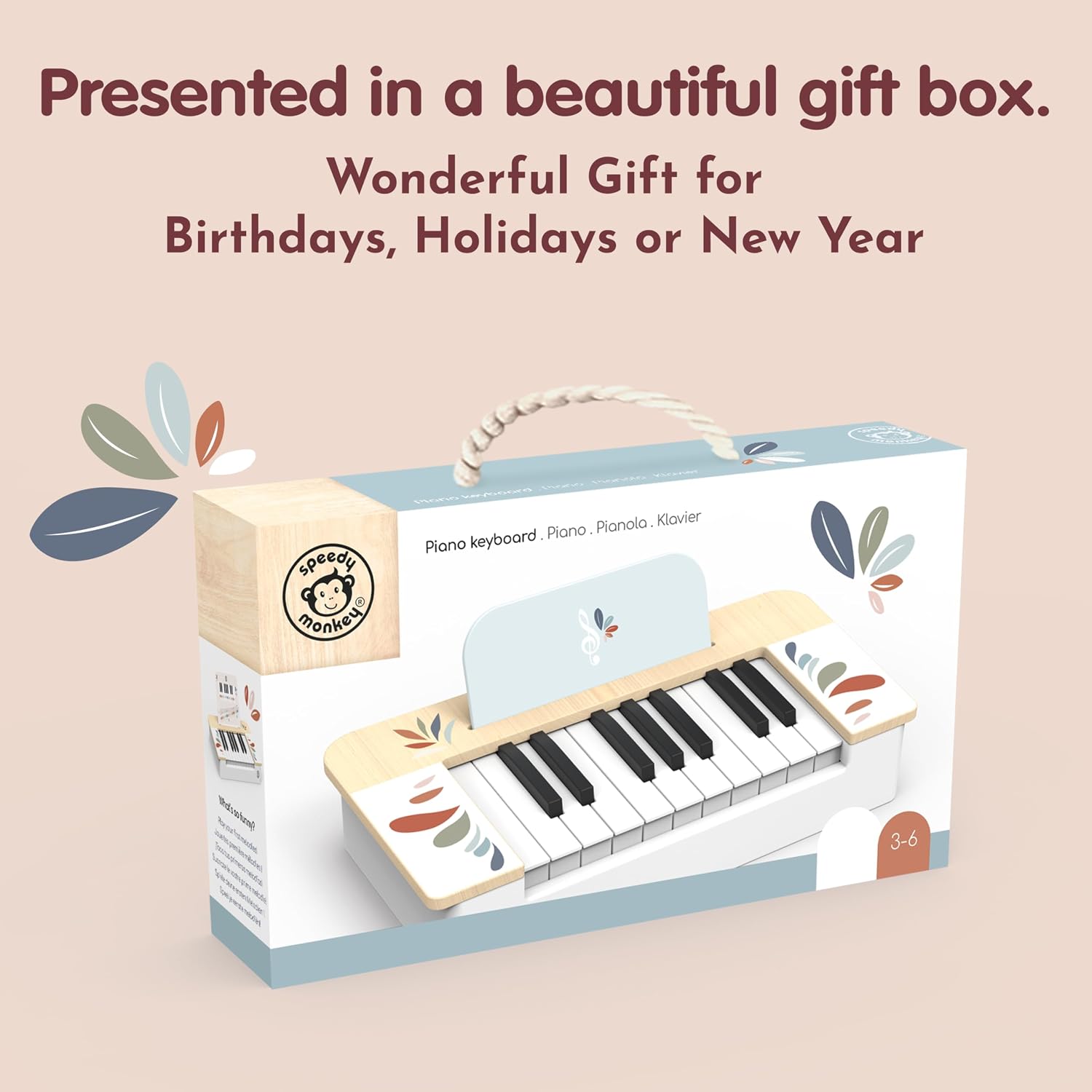 Speedy Monkey Wooden Kids Piano Musical Keyboard 11-Inch