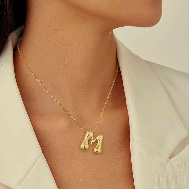 Gold Big Bubble Letter Necklace