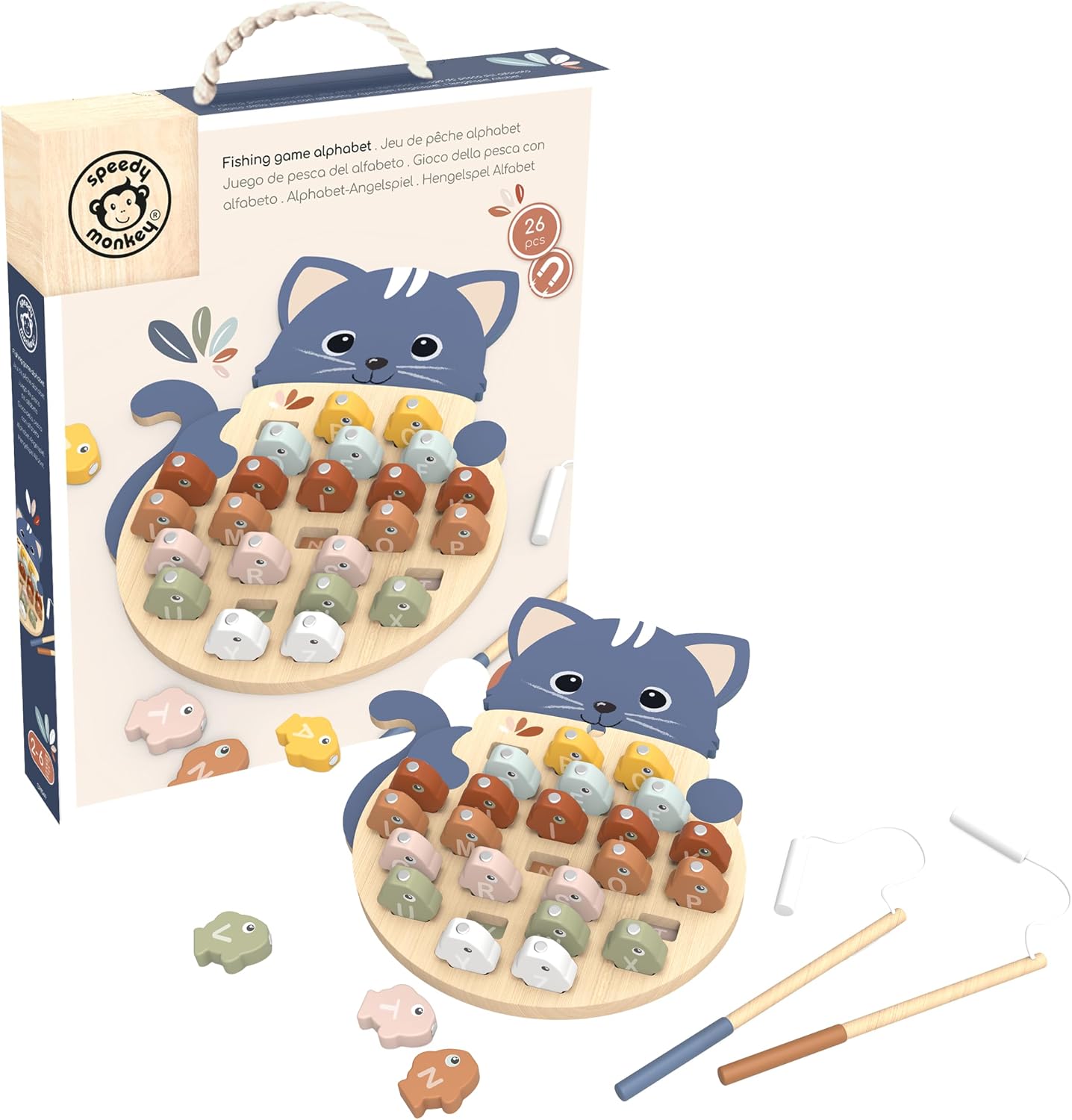 SPEEDY MONKEY Magnetic Alphabet Fishing Game Wooden Educational Toy