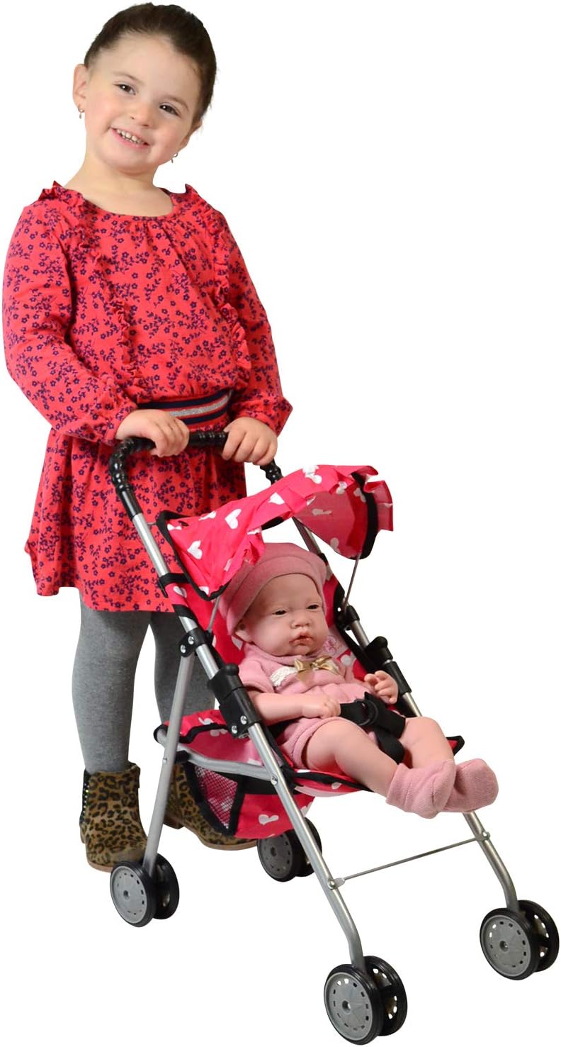 My First Doll Stroller with Basket & Heart Design Foldable Doll Stroller