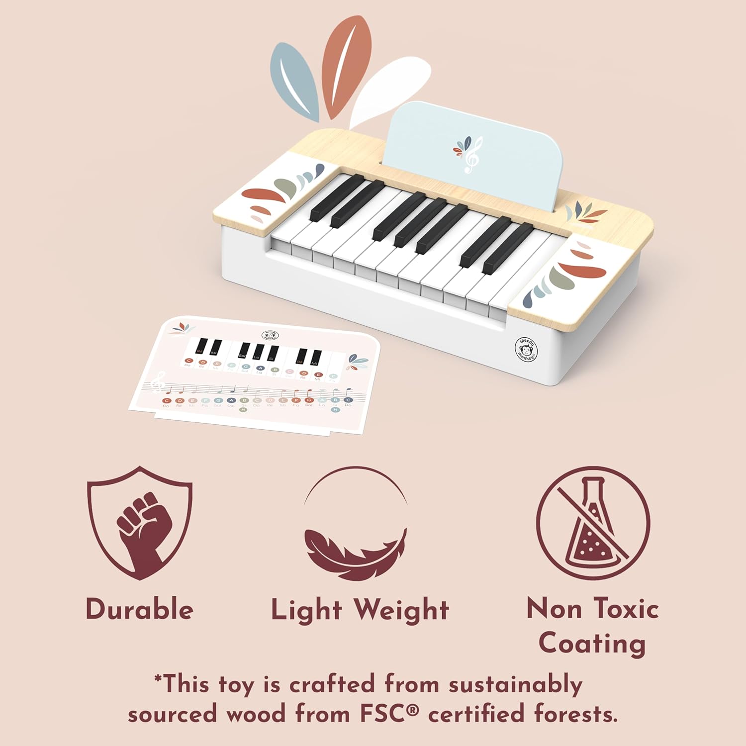 Speedy Monkey Wooden Kids Piano Musical Keyboard 11-Inch